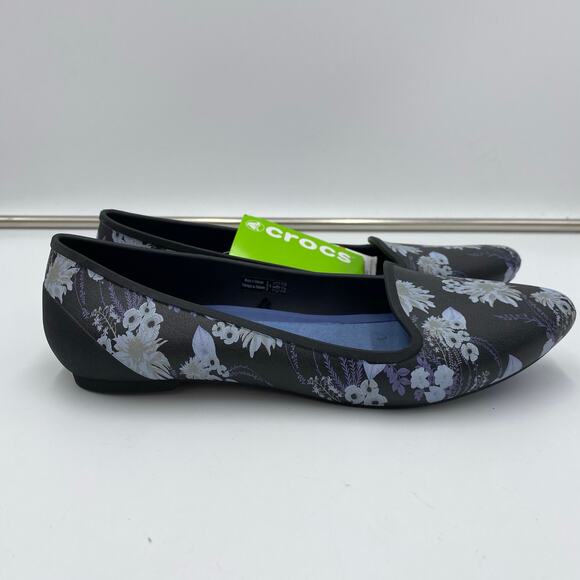 Crocs Women Black Floral Pointy Toe Eve Slip On Flats Size 8 NWT - Picture 5 of 8